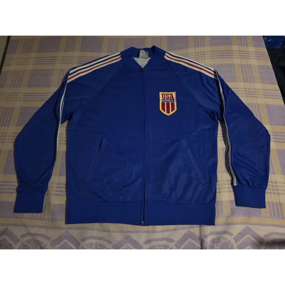 VTG 80s Adidas USA AAU ATP Ventex Keyrolan Trefoil Track Jacket Sewn Red Blue - Picture 2 of 12